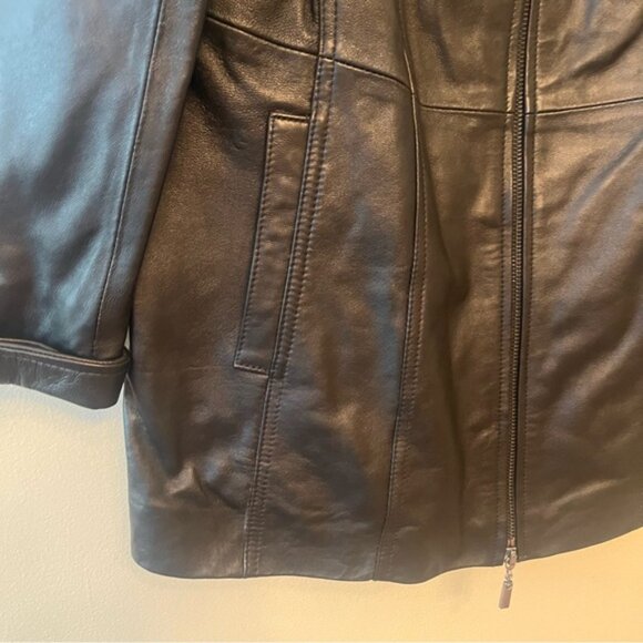 Denim & Company Black Leather Jacket Women's Size Medium Petite - Picture 3 of 5